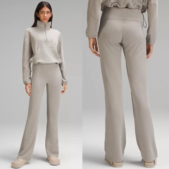Lululemon Brushed Softstreme Ribbed Zip Flared Athletic Pants Riverstone 14 NWT - Picture 1 of 11